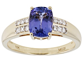 Blue Tanzanite with White Lab Grown Diamond 10K Yellow Gold Ring 1.33ctw
