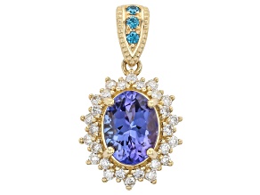 Blue Tanzanite With Lab Grown Diamond 10K Yellow Gold Pendant 1.29ctw