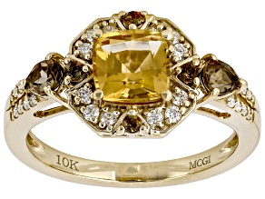 Orange Imperial Topaz With Red Andalusite & White Moissanite 10K Yellow Gold Ring 1.52ctw
