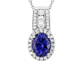 Blue Tanzanite with Lab Grown Diamond VS 14k White Gold Pendant With Chain 1.90ctw