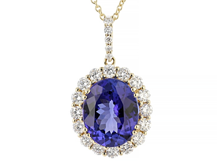 Blue Tanzanite with PrazanaÂ® Lab Grown Diamonds E-F color VS 14k Gold Pendant with Chain 5.00ctw