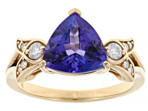 Blue Tanzanite With White Moissanite 14K Yellow Gold Ring 2.16ctw
