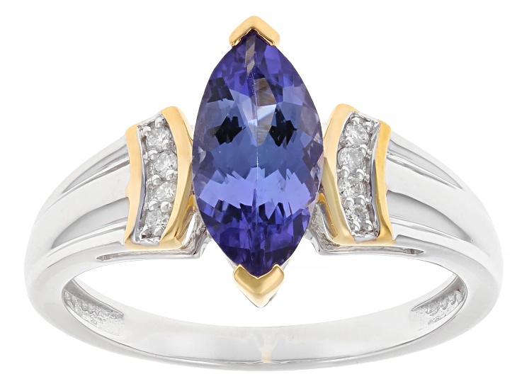 Blue Tanzanite with White Moissanite 10K Yellow And White Gold