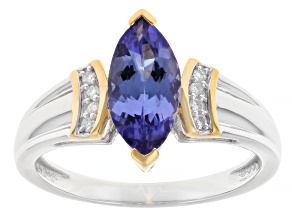 Blue Tanzanite with White Moissanite 10K Yellow And White Gold Ring 1.33ctw