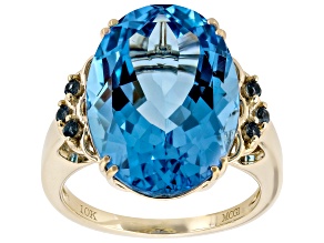 Swiss Blue Topaz 10K Yellow Gold Ring 12.40ctw
