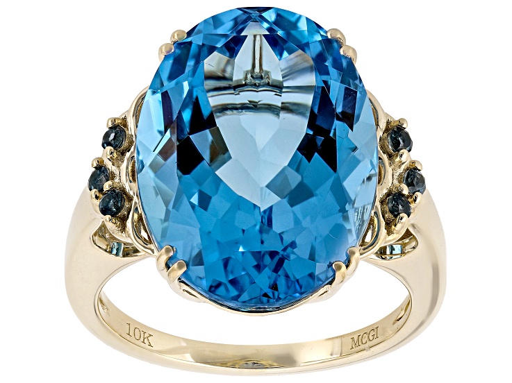Swiss Blue Topaz 10K Yellow Gold Ring 12.40ctw