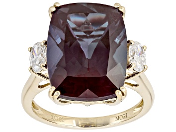 Picture of Purple Lab Created Alexandrite with Moissanite 10K Yellow Gold Ring 11.39ctw