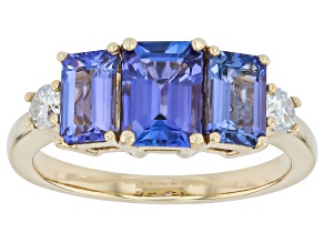 Blue Tanzanite With White Moissanite 6K Yellow Gold Ring 2.02ctw