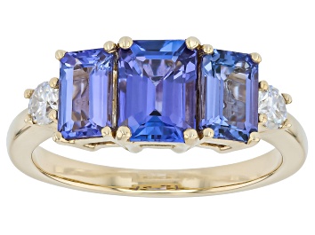 Picture of Blue Tanzanite With White Moissanite 6K Yellow Gold Ring 2.02ctw