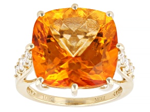Mandarin Orange Topaz with Lab Grown Diamond 10K Yellow Gold Ring 13.42ctw