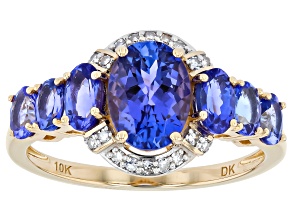 Blue Tanzanite With White Lab Grown Diamond 10K Yellow Gold Ring 2.24ctw