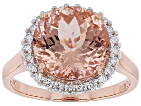 Pink Morganite With White Lab Grown Diamond 10K Rose Gold Halo Ring 5.31ctw