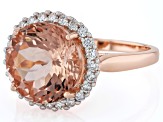 Pink Morganite With White Lab Grown Diamond 10K Rose Gold Halo Ring 5 ...
