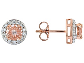 Peach Morganite With Prazana® Lab Grown Diamond 10K Rose Gold Stud Earrings 1.81ctw