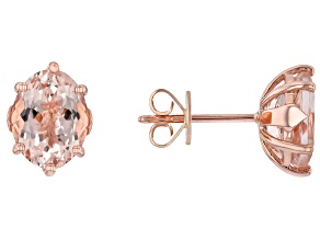 Peach Morganite 14K Rose Gold Solitaire Stud Earrings 3.40Ctw