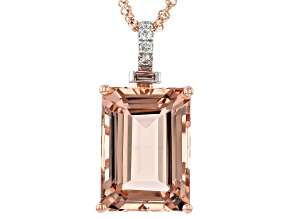 Peach Morganite With White Diamond 14K Rose Gold Pendant With Chain 7.09ctw