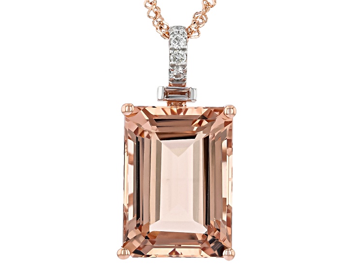 Peach Morganite With White Diamond 14K Rose Gold Pendant With Chain 7.09ctw