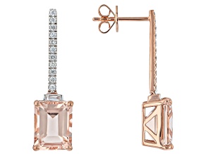 Peach Morganite With White Diamond 14K Rose Gold Dangle Earrings 4.51ctw
