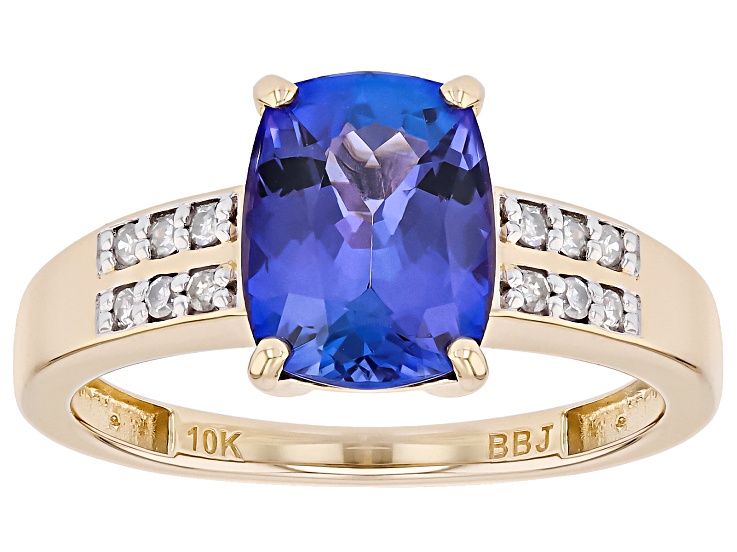 Blue Tanzanite with 0.09ctw White Diamond 10K Yellow Gold Ring 2.00ct