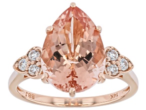Peach Morganite With Prazana Lab Grown Diamond 14K Rose Gold Ring 4.69ctw