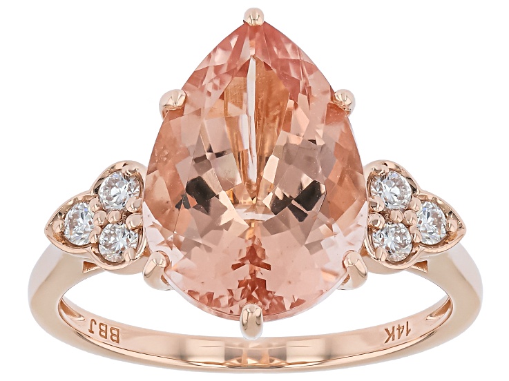 Peach Morganite With Prazana Lab Grown Diamond 14K Rose Gold Ring 4.69ctw