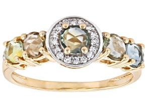 Multi Color Montana Sapphire With White Lab Grown Diamond 10K Yellow Gold Ring 0.81ctw