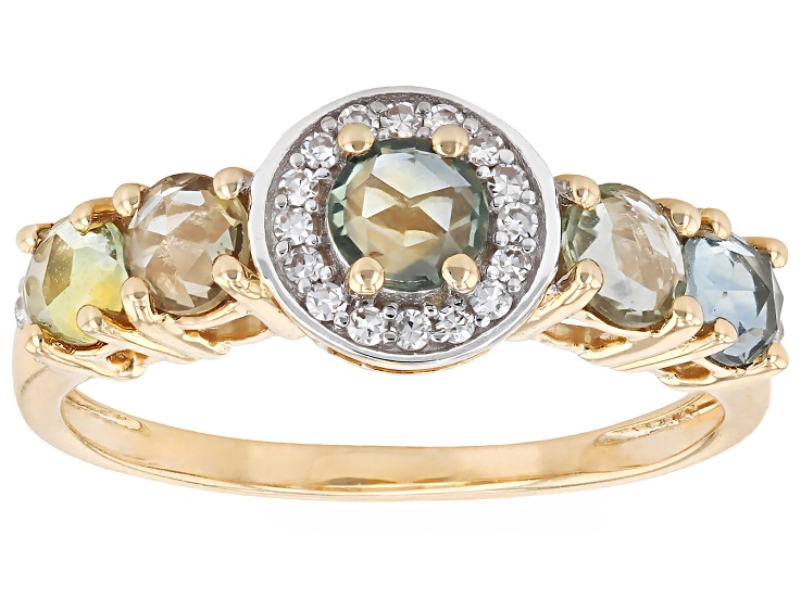 Multi Color Montana Sapphire With White Lab Grown Diamond 10K Yellow Gold Ring 0.81ctw