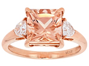 Peach Morganite With White Lab Grown Diamond 10K Rose Gold Ring 2.52ctw