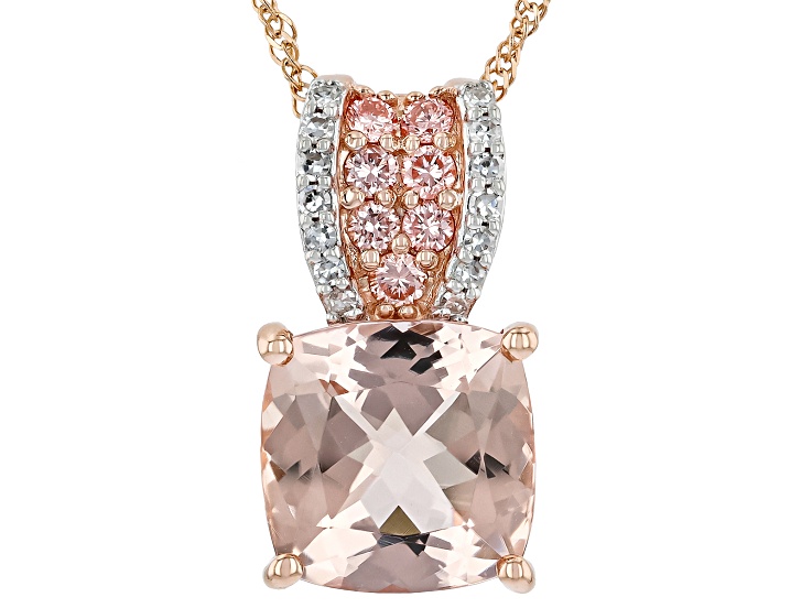 Peach Morganite with White and Pink lab Grown Diamond 10K Rose Gold Pendant with Chain 2.72ctw