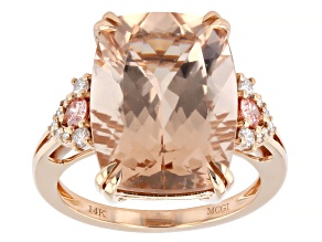 Peach Morganite With Pink & White Lab Grown Diamond 14K Rose Gold Ring 9.94ctw