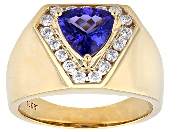 Picture of Tanzanite With White Diamond 18k Yellow Gold Halo Gents Ring 2.50ctw