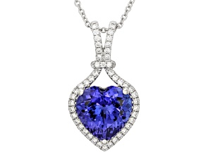Tanzanite With White Diamond 18k White Gold Heart Pendant With Chain 3.25ctw