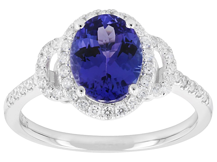 Tanzanite With White Diamond 18k White Gold Halo Ring 2.00ctw
