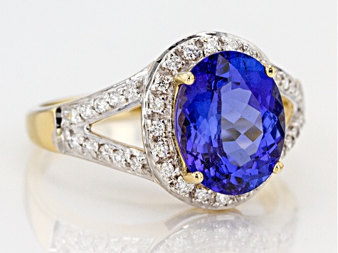 Tanzanite With Round White Diamond 14k Yellow Gold Ring 3 31ctw Cgw347 Jtv Com