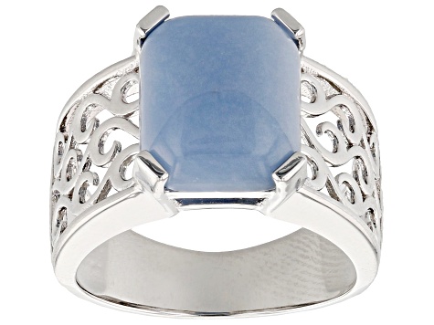 Blue Angelite Rhodium Over Sterling Silver Ring