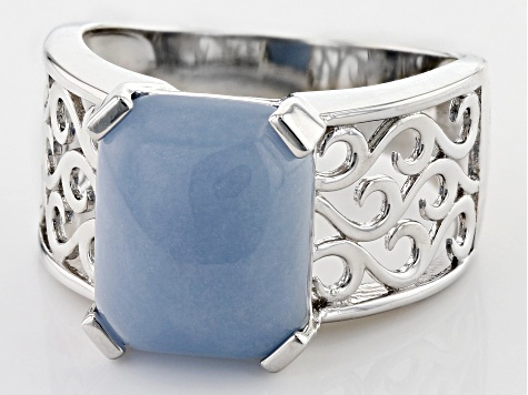 Blue Angelite Rhodium Over Sterling Silver Ring
