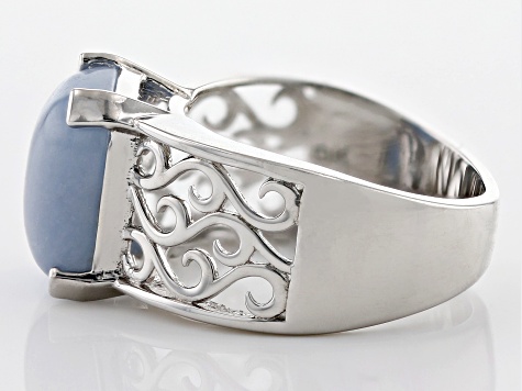 Blue Angelite Rhodium Over Sterling Silver Ring