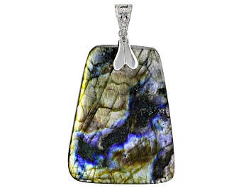 Picture of Gray Labradorite Rhodium Over Sterling Silver Enhancer Pendant