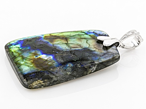 Gray Labradorite Rhodium Over Sterling Silver Enhancer Pendant