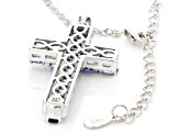 Blue Kyanite Rhodium Over Sterling Silver Cross Pendant With Chain 2.24ctw