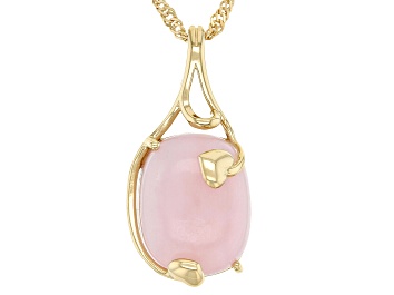 Picture of Pink Opal 18k Yellow Gold Over Sterling Silver Solitaire Pendant With Chain 14x11mm