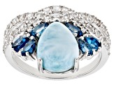 Blue Larimar Rhodium Over Sterling Silver Ring 1.99ctw