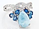 Blue Larimar Rhodium Over Sterling Silver Ring 1.99ctw