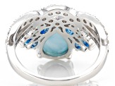 Blue Larimar Rhodium Over Sterling Silver Ring 1.99ctw