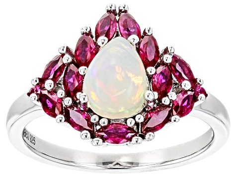 Multicolor Ethiopian Opal Rhodium Over Sterling Silver Ring 1.63ctw