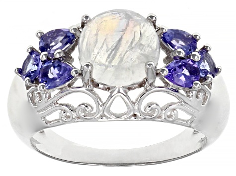 Rainbow Moonstone Rhodium Over Sterling Silver Ring 0.83ctw