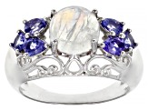 Rainbow Moonstone Rhodium Over Sterling Silver Ring 0.83ctw