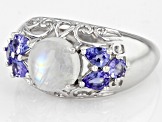 Rainbow Moonstone Rhodium Over Sterling Silver Ring 0.83ctw