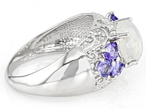 Rainbow Moonstone Rhodium Over Sterling Silver Ring 0.83ctw