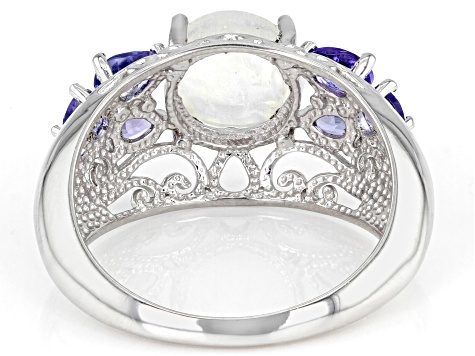 Rainbow Moonstone Rhodium Over Sterling Silver Ring 0.83ctw